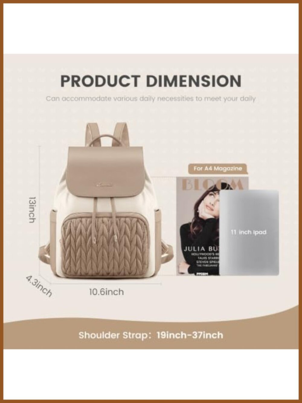 Quilted Water Resistant Polyester Mini Backpack Purse Lightweight Small Backpack - Picture 4 of 5